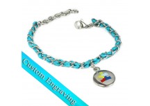 MyIDDr Autism Awareness Bracelet Engraved Teal Silk and Steel Chain